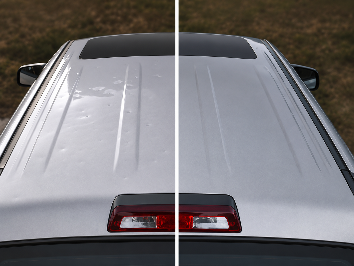 Before and after hail repair 2